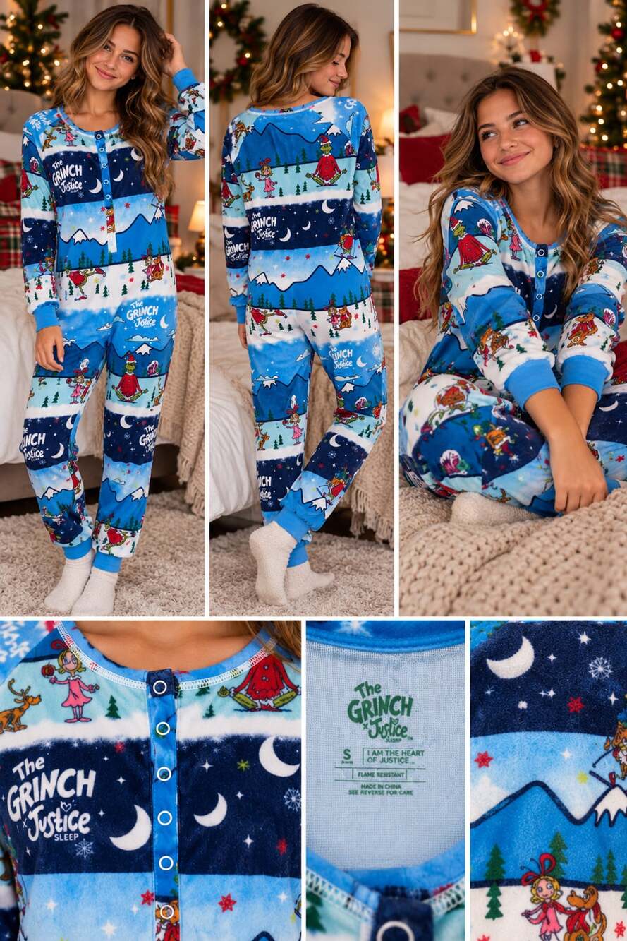 The Grinch x Justice One Piece Pajamas Size S Blue Fleece